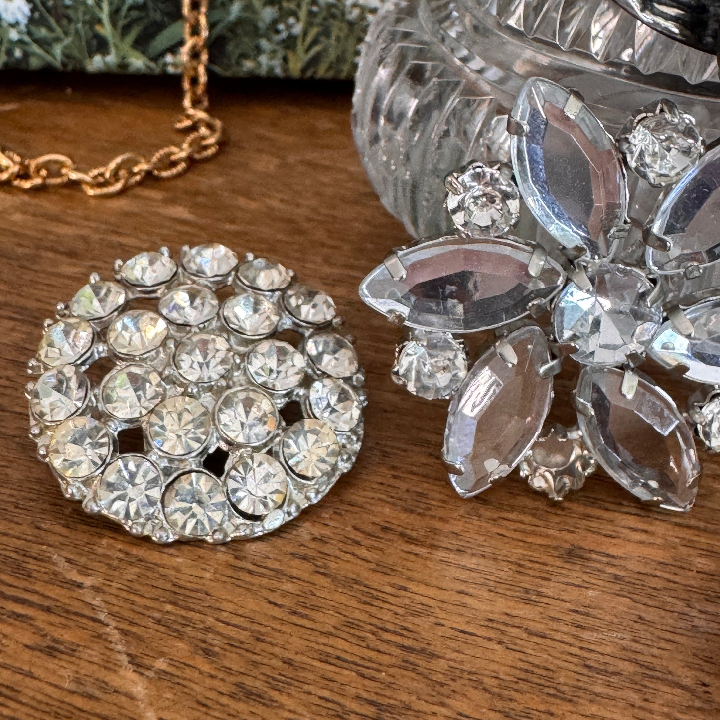 Four Vintage Clear Multi Faceted Rhinestone Buttons
