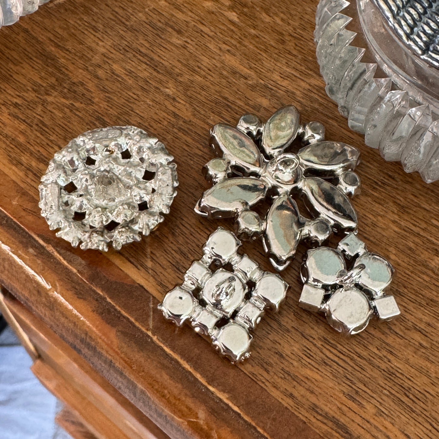 Four Vintage Clear Multi Faceted Rhinestone Buttons