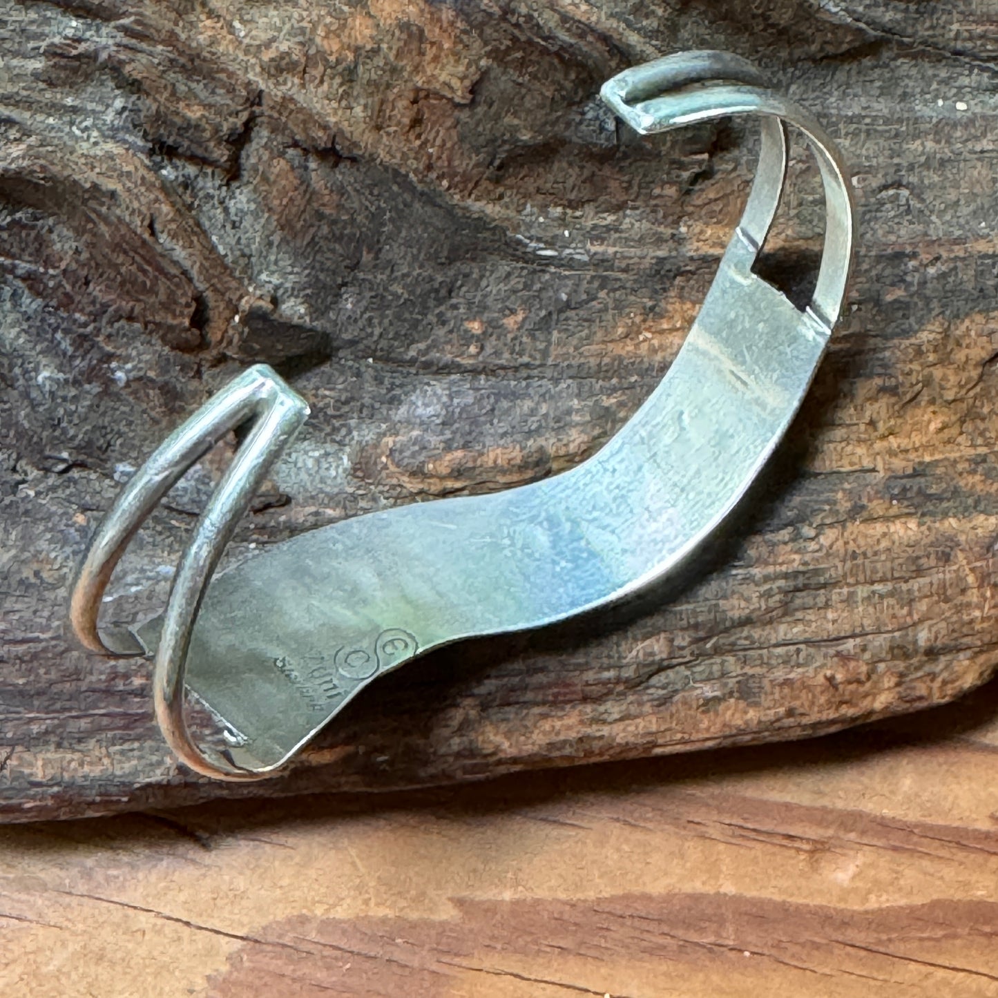 Vintage Zuni Sterling Inlaid Cuff Bracelet Signed ECS