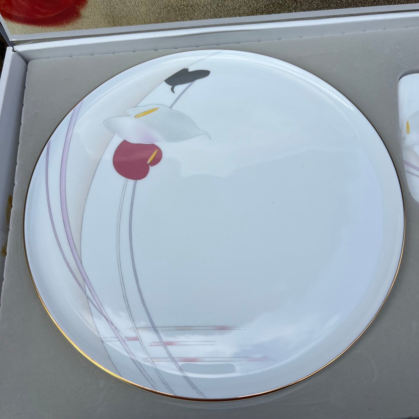 Vintage Mikasa Bone China Anthurium Cake Plate & Serving Knife Orig Box