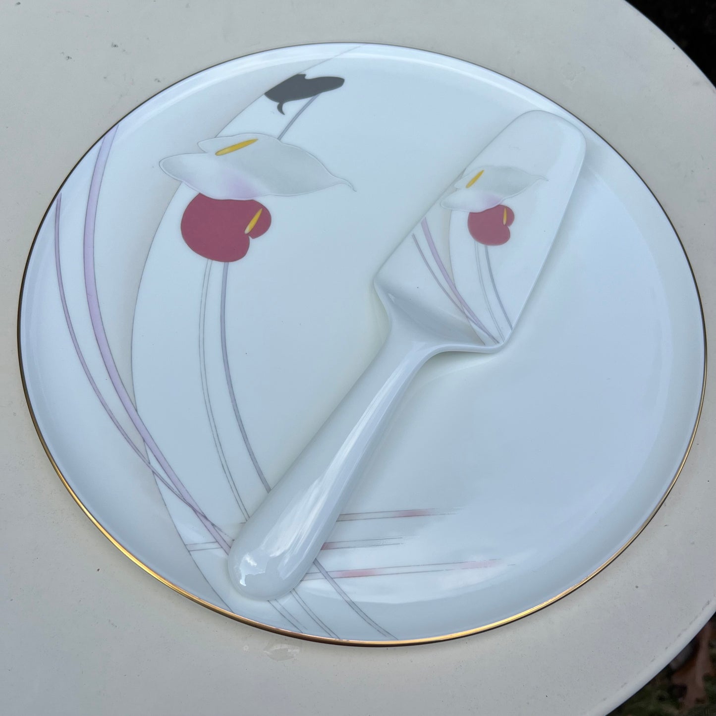 Vintage Mikasa Bone China Anthurium Cake Plate & Serving Knife Orig Box
