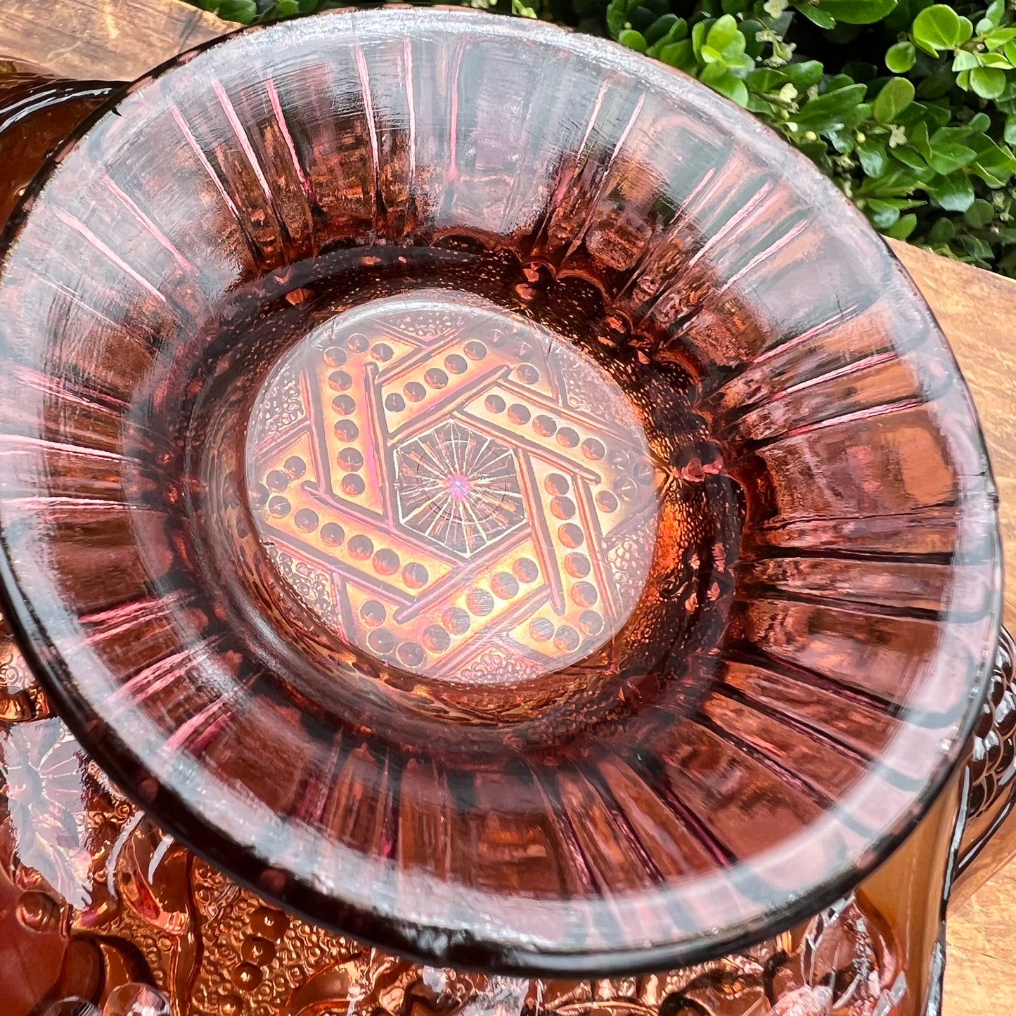 Antique Northwood Amethyst Star of David & Bows Carnival Glass Bowl