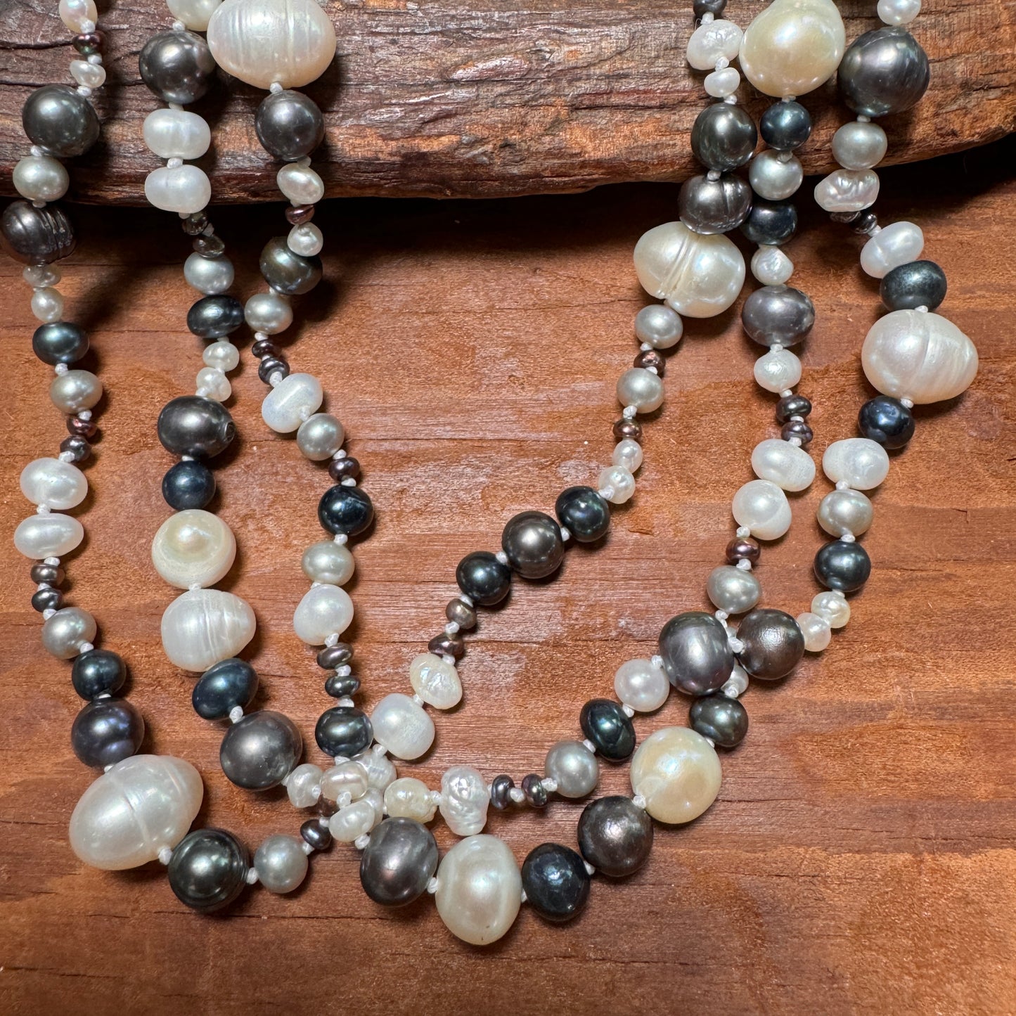 Vintage NAAN Sterling Silver Triple Strand Freshwater Pearl Necklace