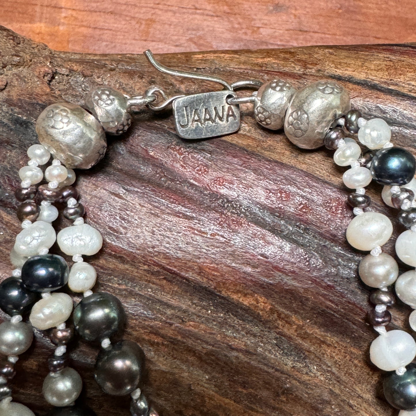 Vintage NAAN Sterling Silver Triple Strand Freshwater Pearl Necklace