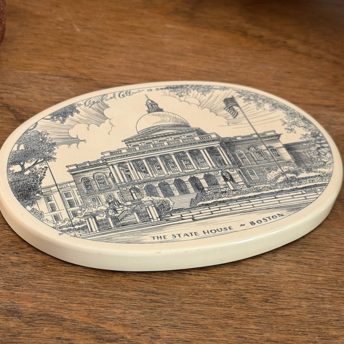 Lt. Gov. Argeo Paul Celluci The State House Boston Faux Scrimshaw Resin Trivet