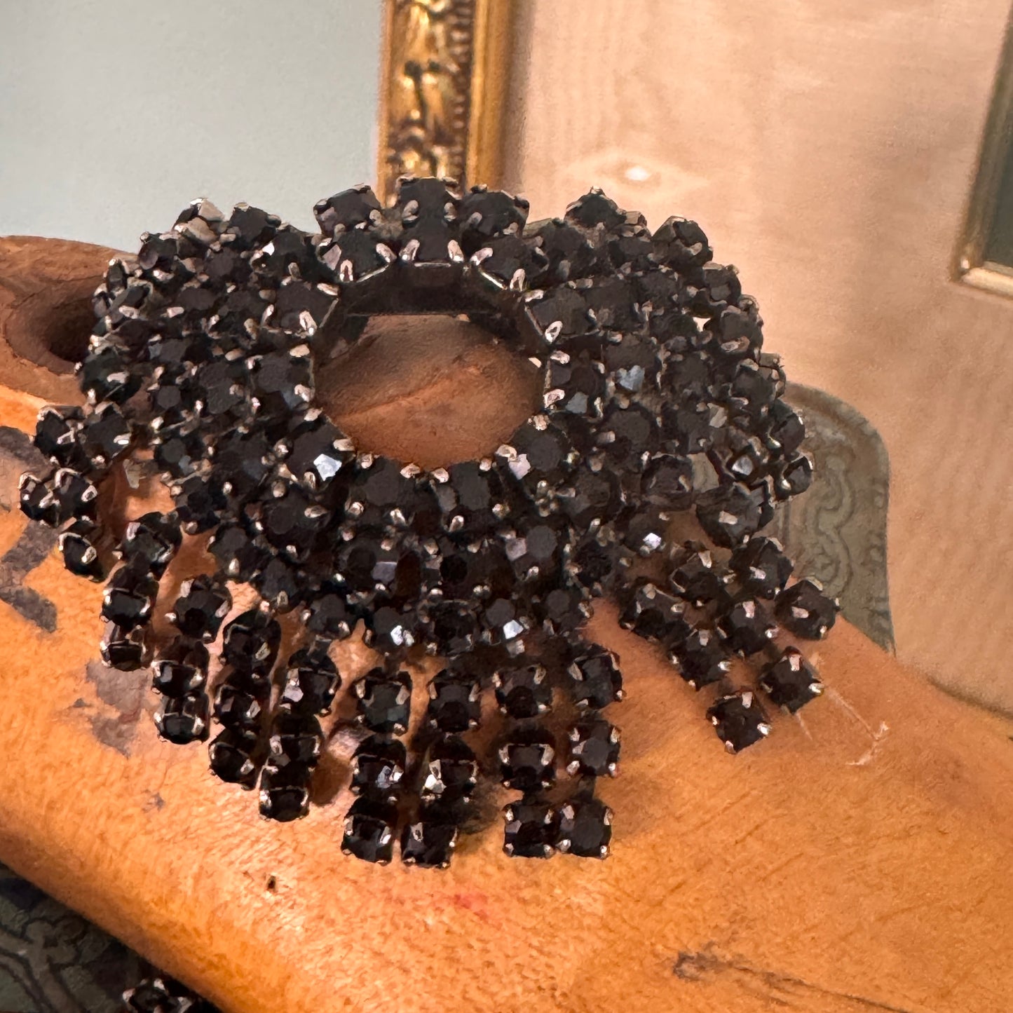 Vintage Musi Black Dangling Rhinestone Shoe Clips
