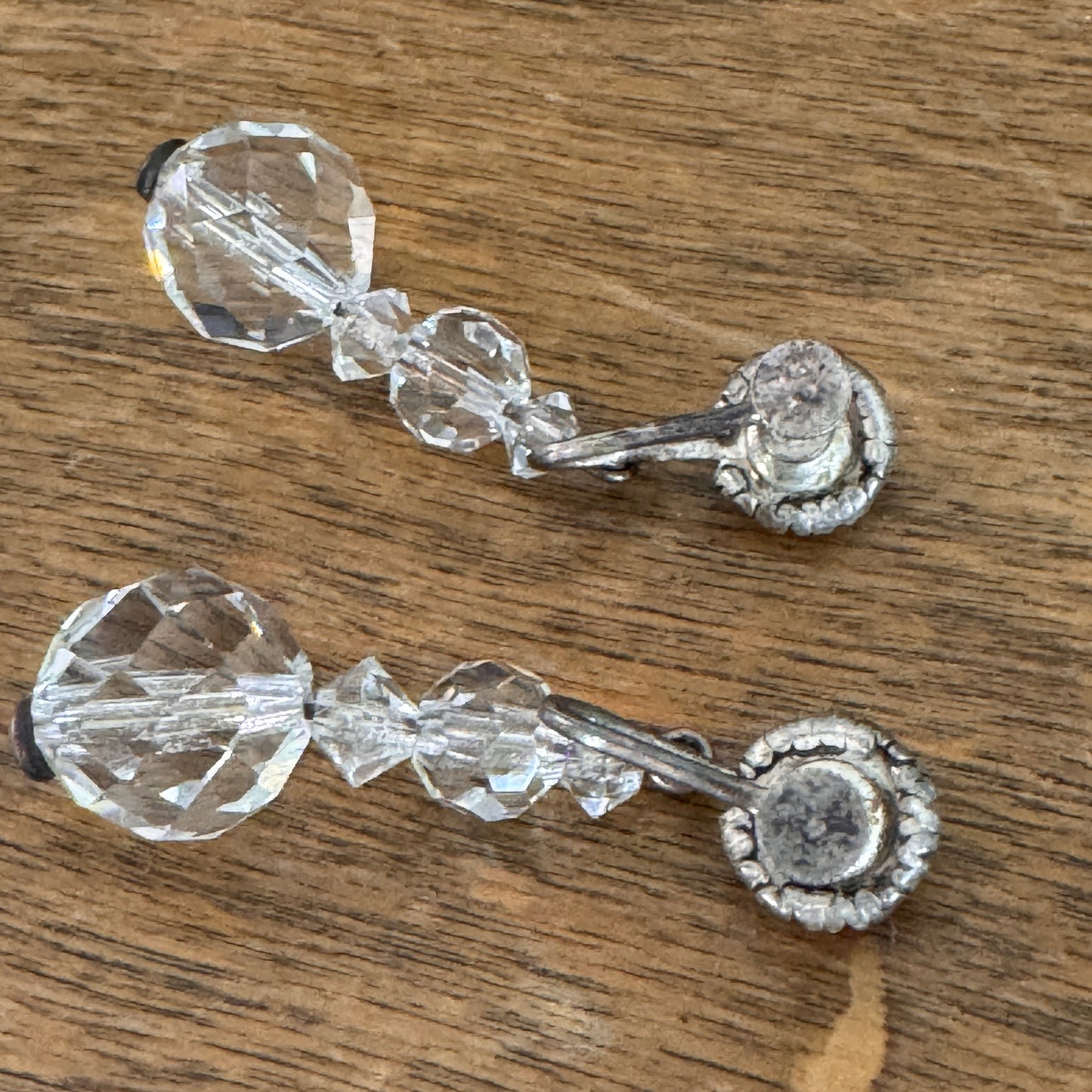 Art Deco Silver & Crystal Dangling Bead Earrings