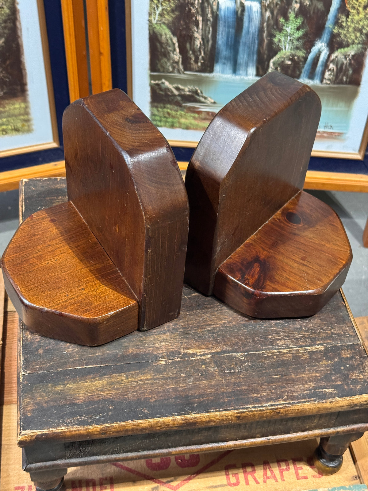 Vintage C.A. Kirk Signed Handmade Solid Wood Bookends