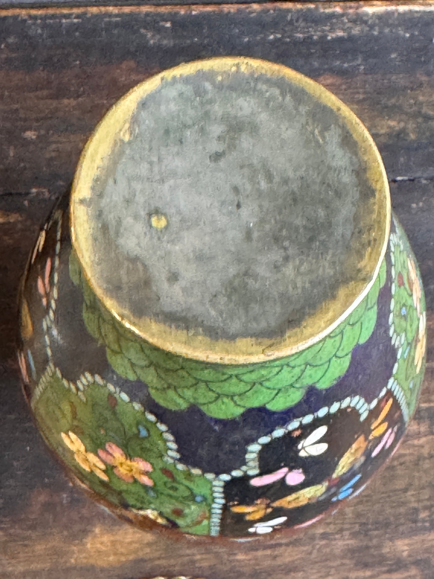 Antique Japanese Meiji Cloisonne Enamel Vase Goldstone Ground Butterflies 8"
