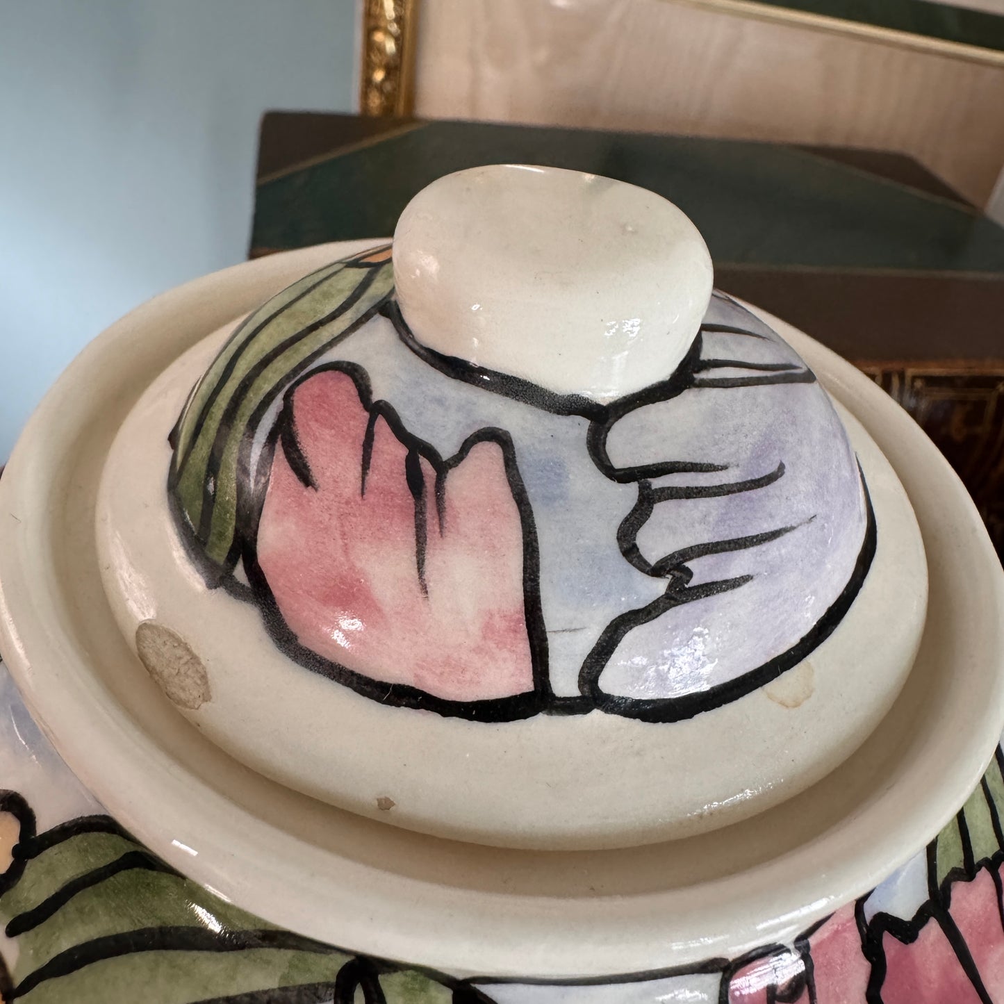 Handpainted Contemporary Bearded Iris Floral Teapot and Covered Sugar Artist Signed