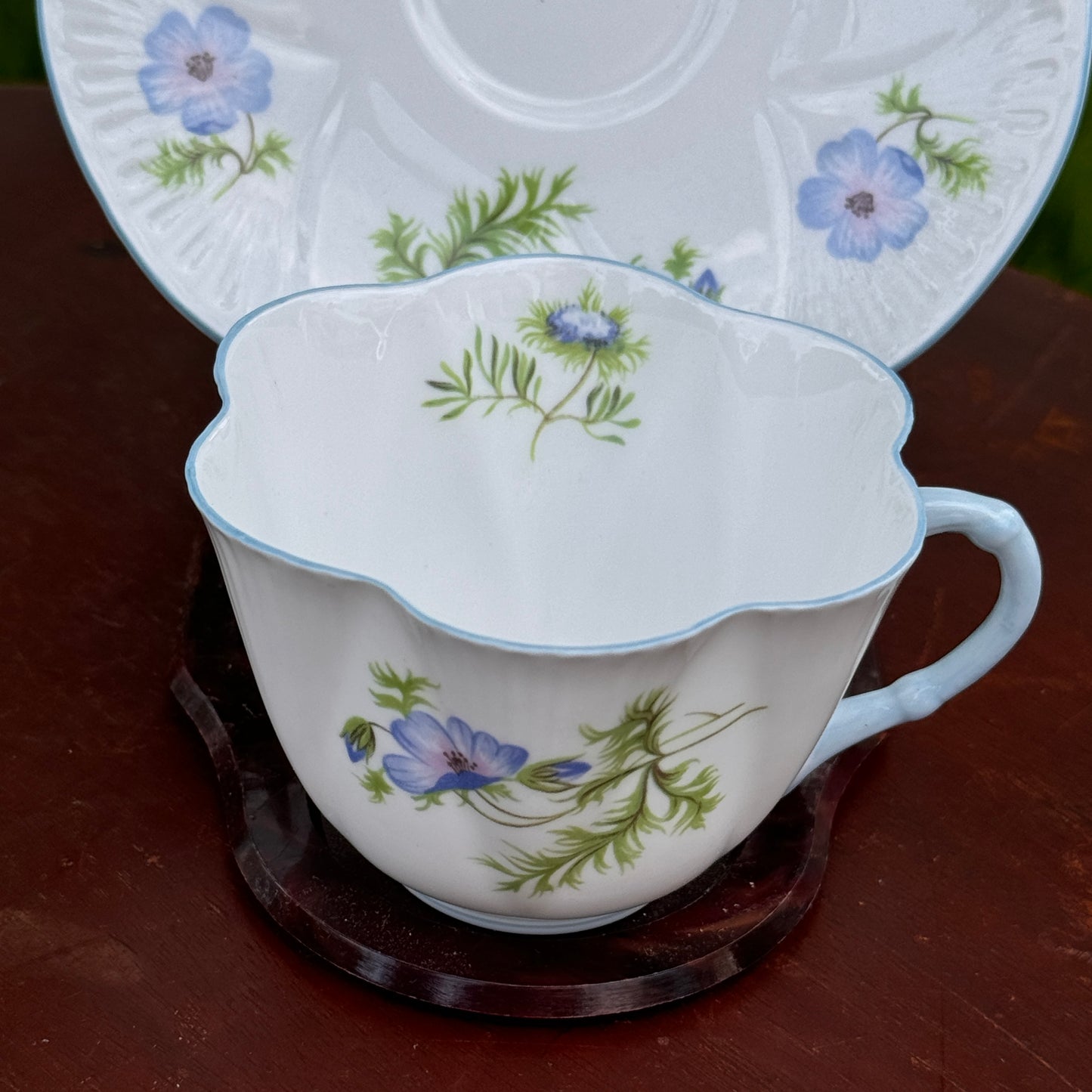 Vintage Shelley English Bone China Blue Poppy Tea Cup and Saucer