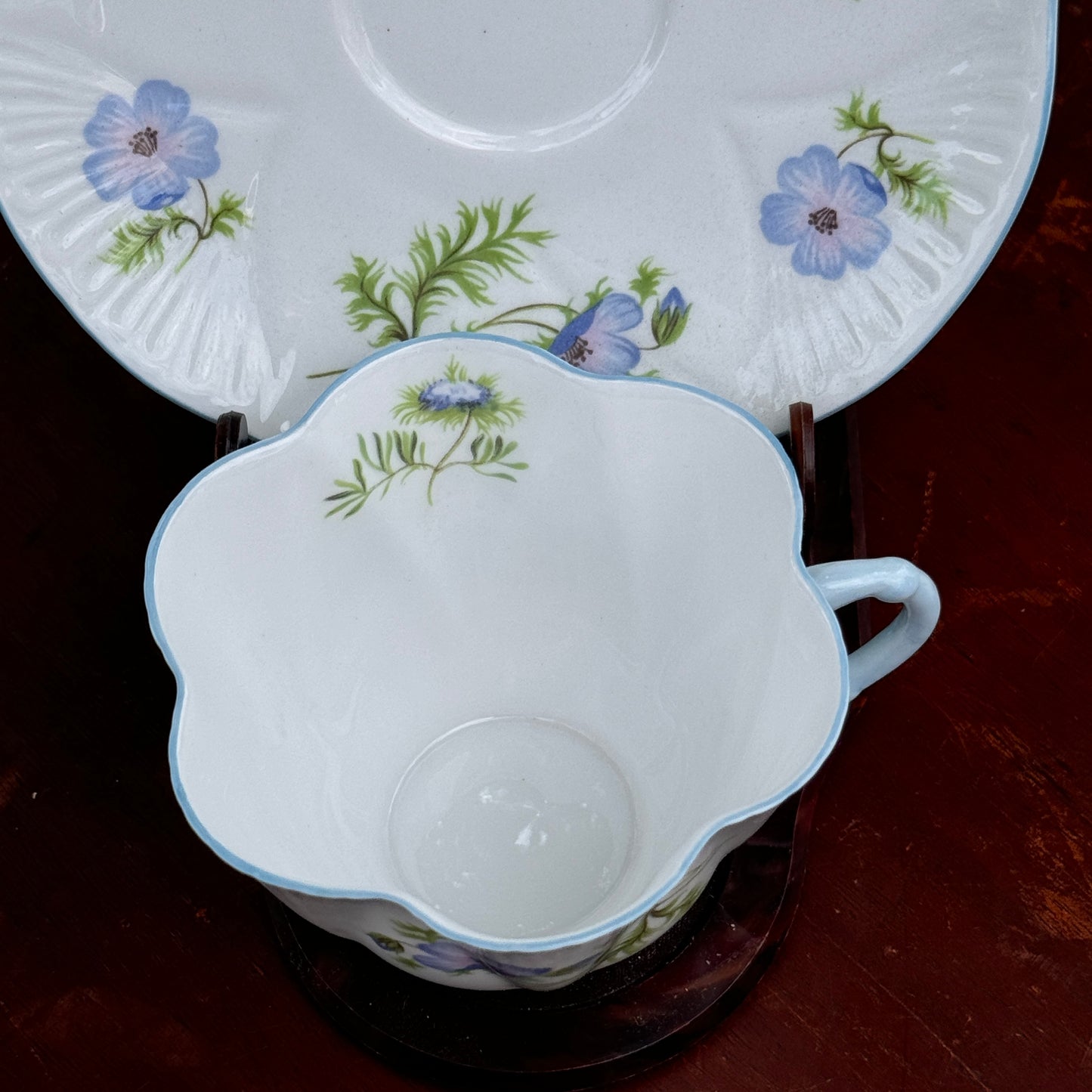 Vintage Shelley English Bone China Blue Poppy Tea Cup and Saucer