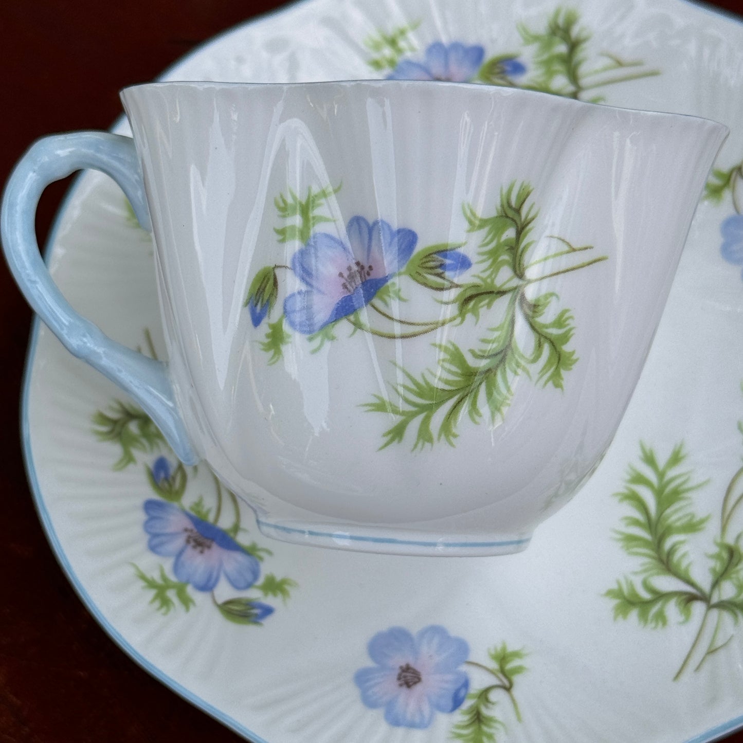 Vintage Shelley English Bone China Blue Poppy Tea Cup and Saucer