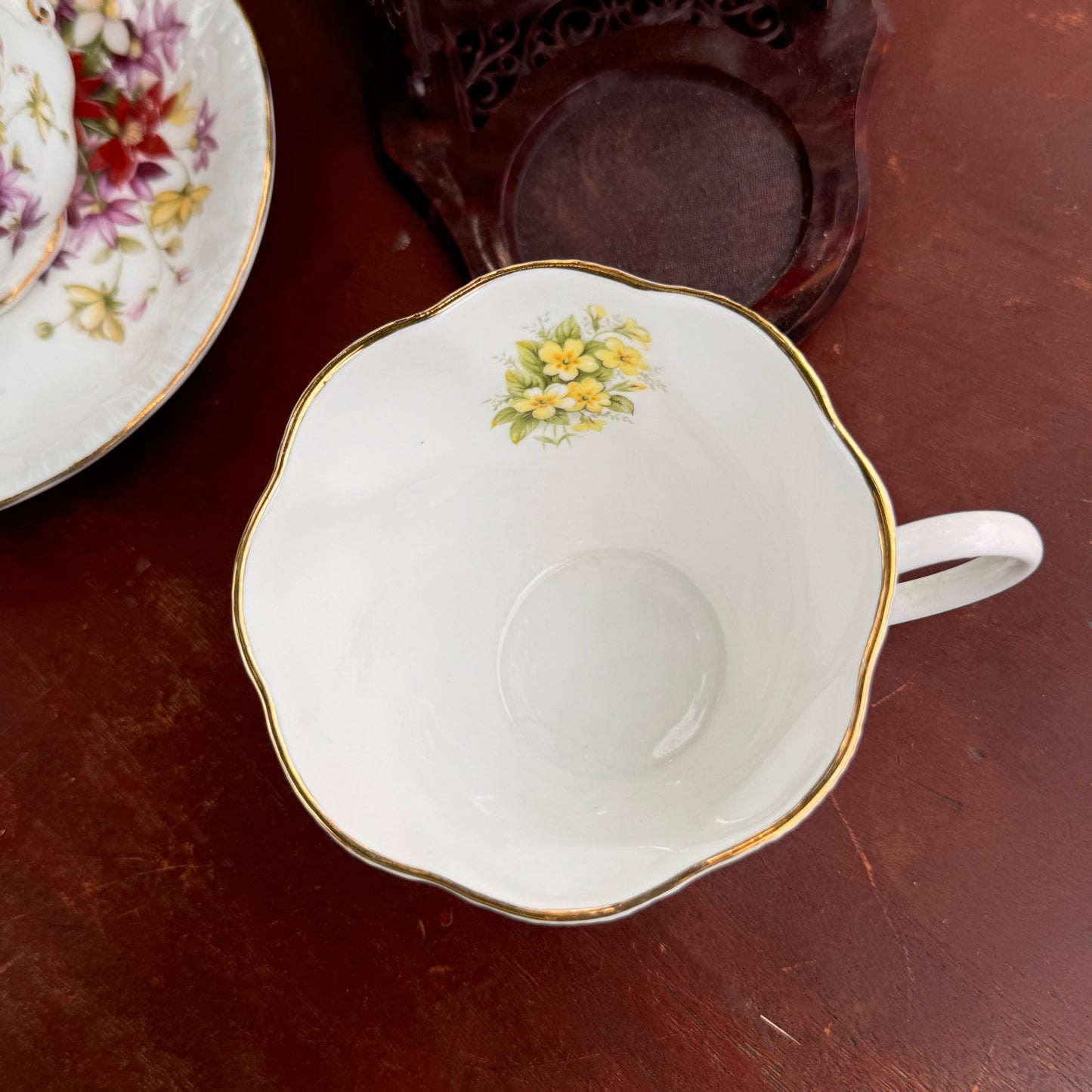 Two English Tea Cups & Saucers Queen's Primrose Countryside Series & Paragon Flower Festival