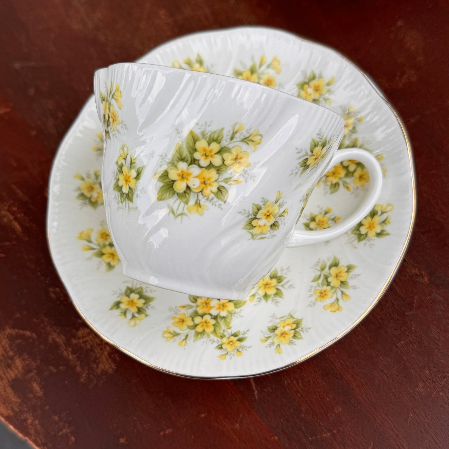 Two English Tea Cups & Saucers Queen's Primrose Countryside Series & Paragon Flower Festival