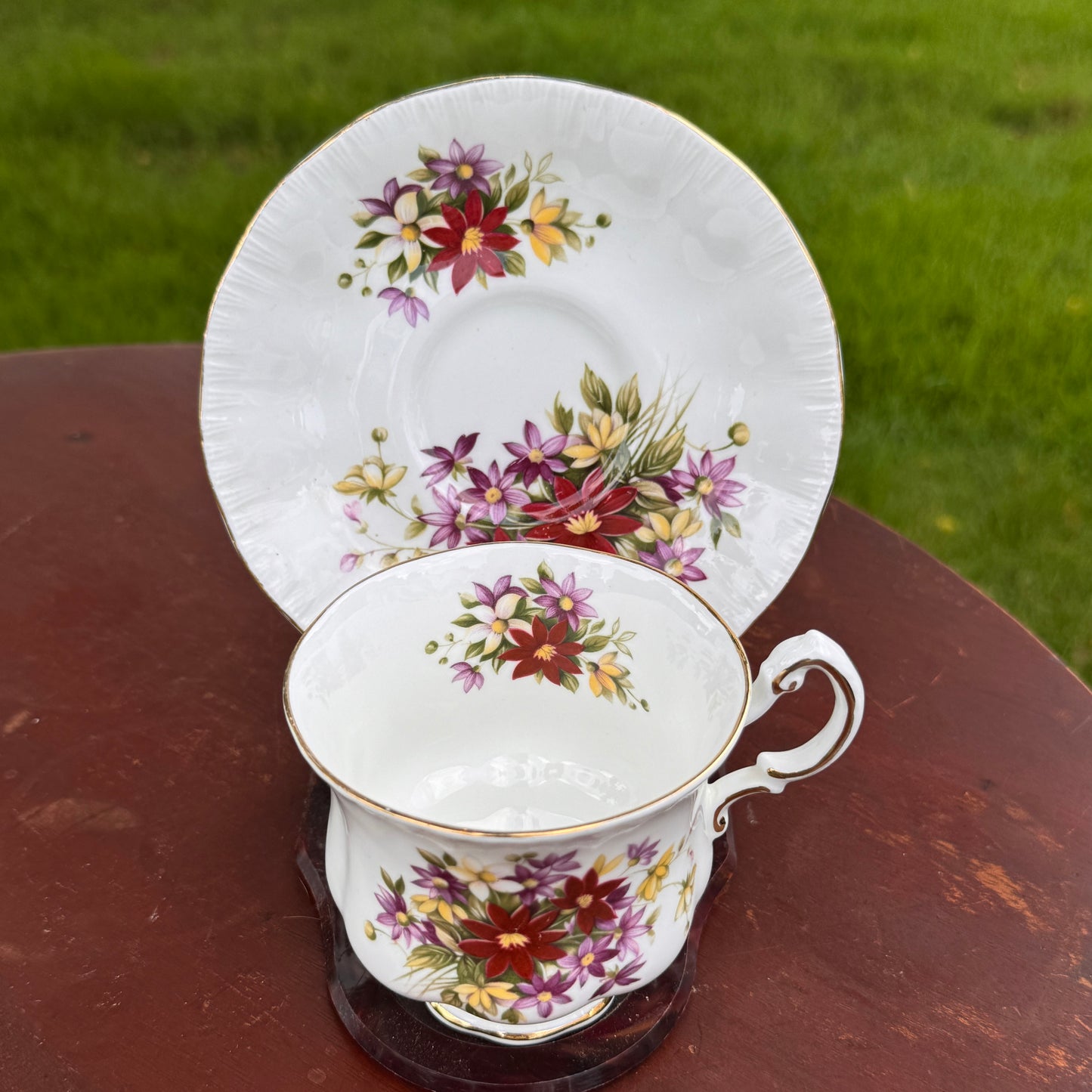 Two English Tea Cups & Saucers Queen's Primrose Countryside Series & Paragon Flower Festival