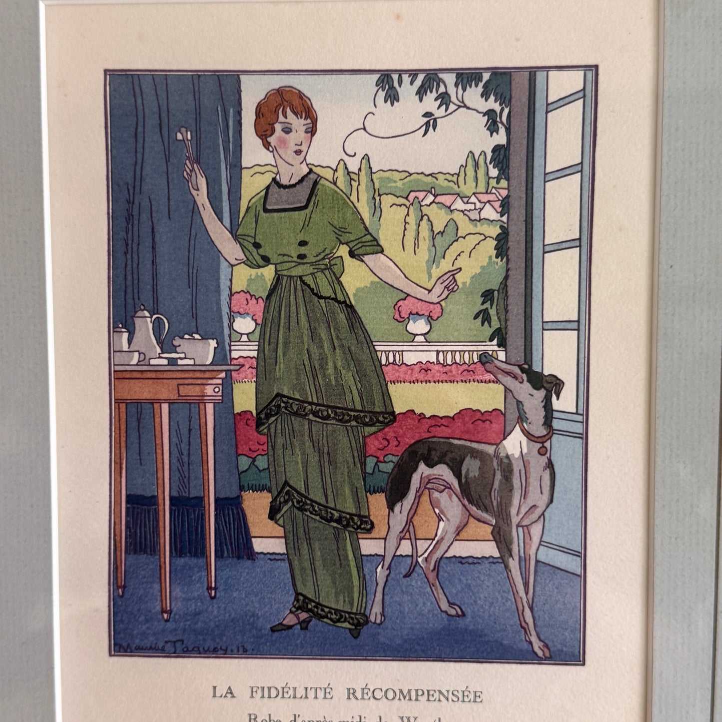 Maurice Taquoy Antique La Gazette du Bon Ton " La Fidelite Recompensee" 1913 Fashion Pr int Paris