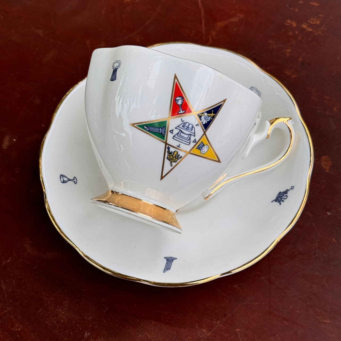 Princess Anne Tea Cup & Saucer Masonic Symbols Order of Eastern Star English Bone China