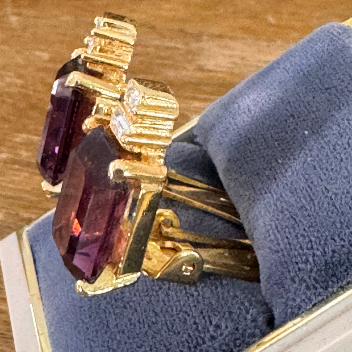 Vintage Christian Dior Purple and Clear Multi Faceted Rhinestone Earrings