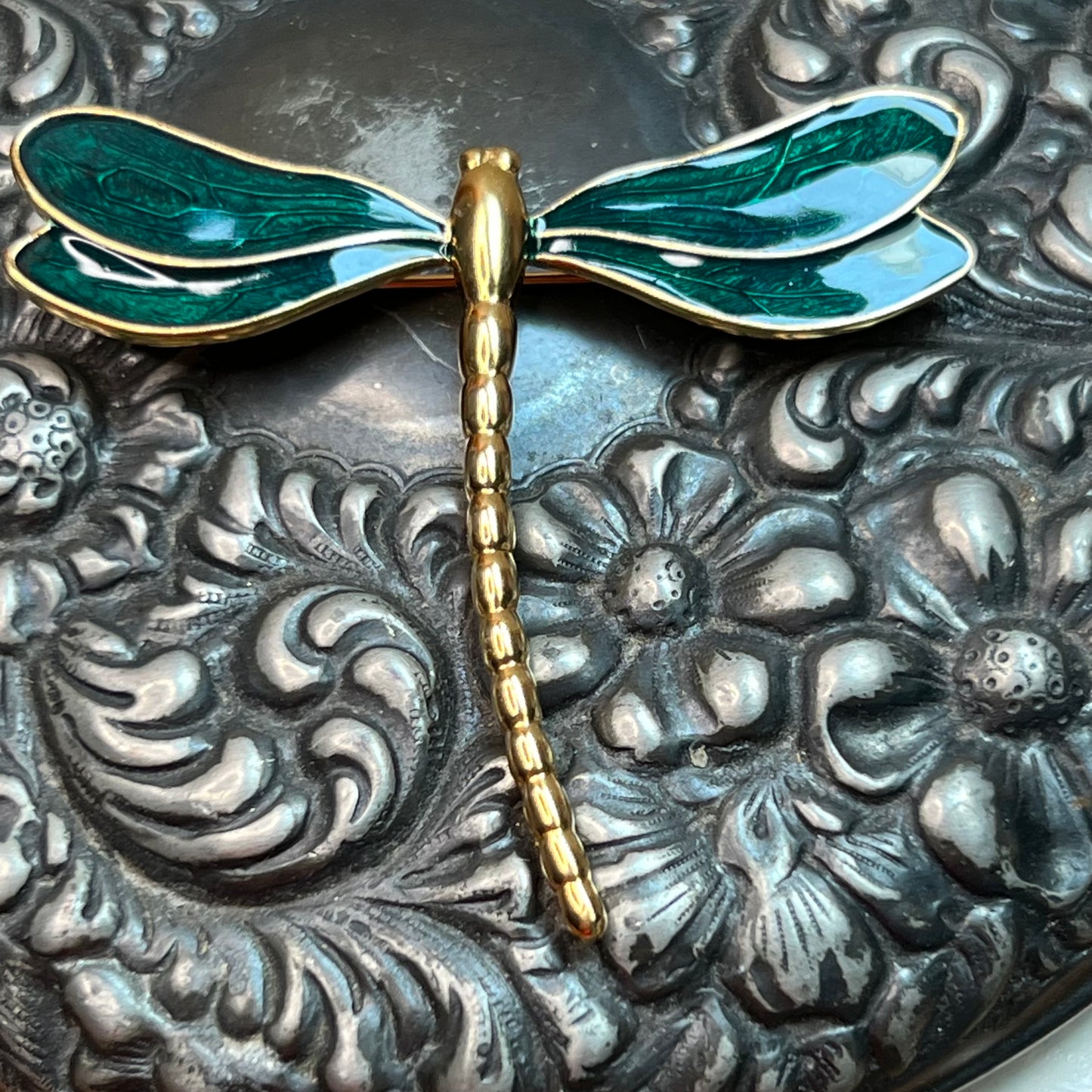 Green Enamel Dragonfly Pin