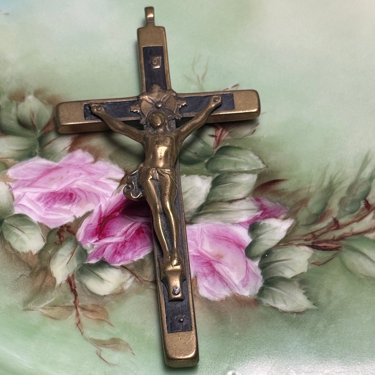 Antique Ebony Wood Brass Nun's Personal Habit Crucifix