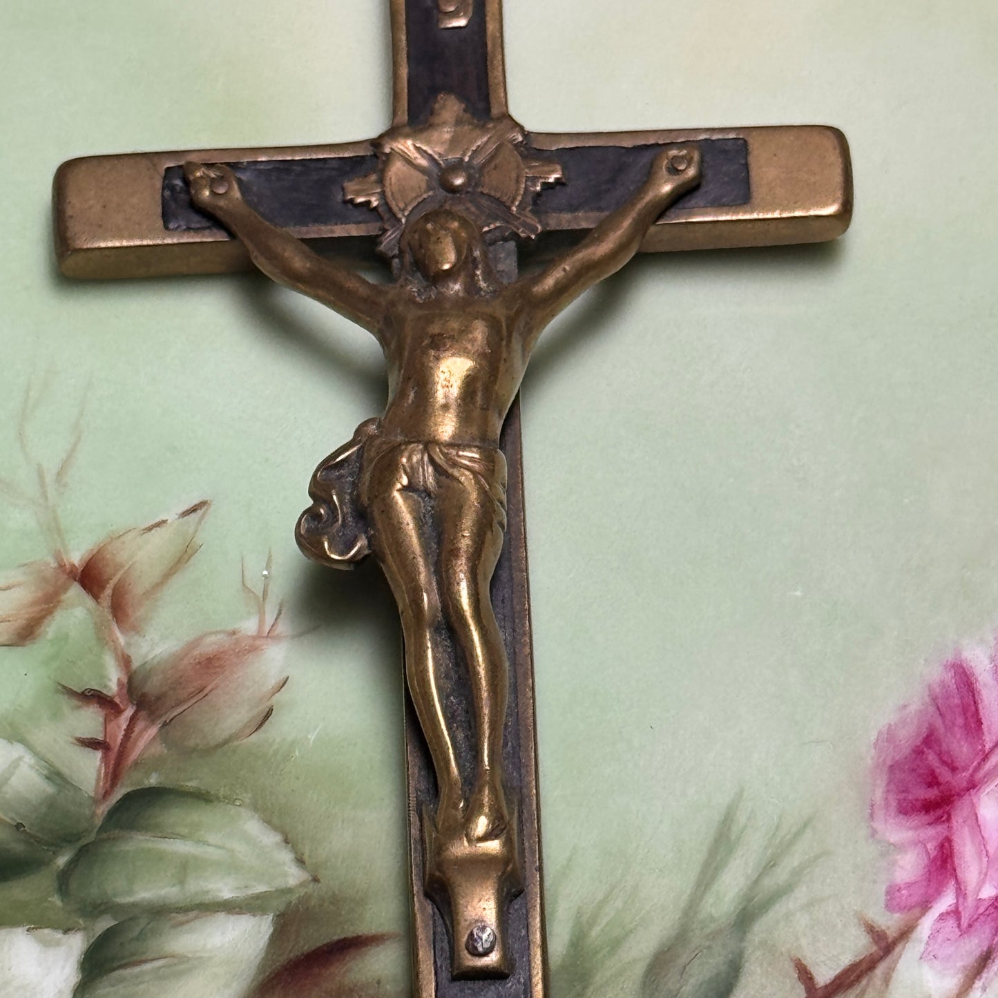 Antique Ebony Wood Brass Nun's Personal Habit Crucifix
