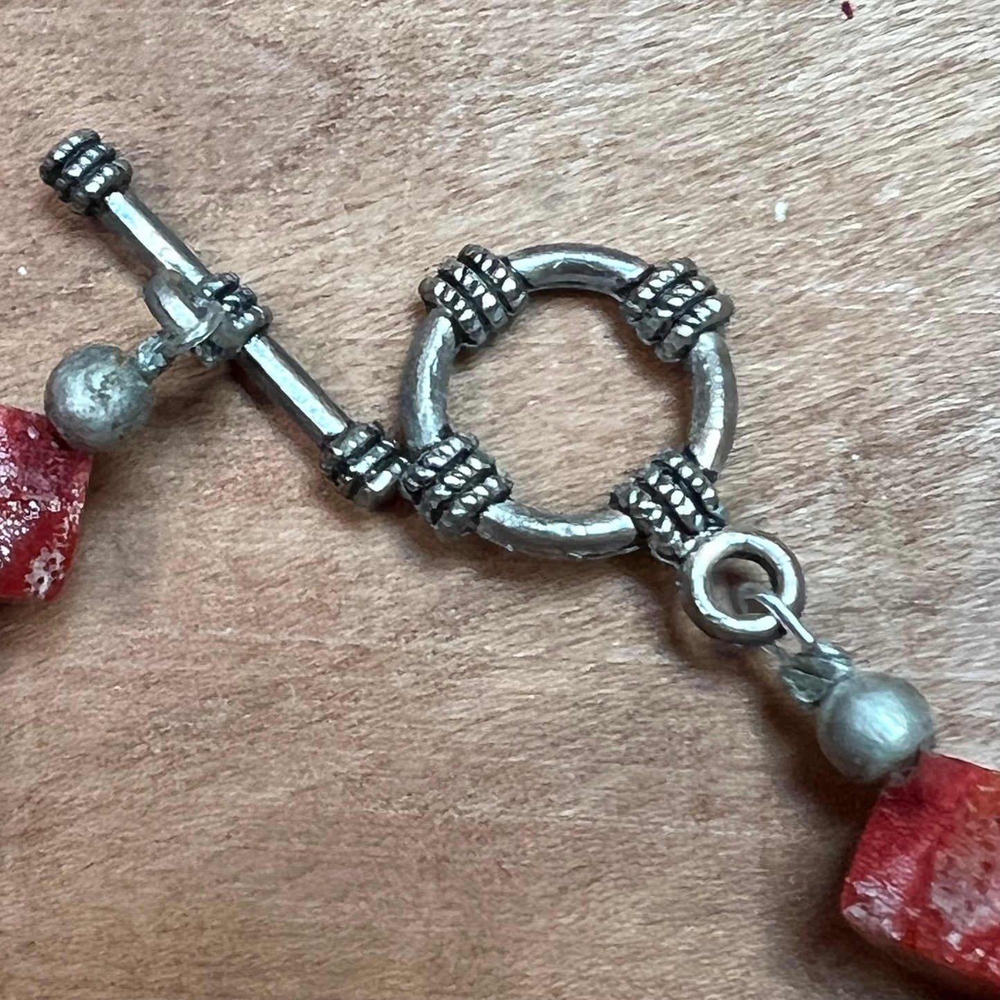 Vintage Turquoise Semi Precious Gemstone Cross & Red Coral Silver Bead Bracelet