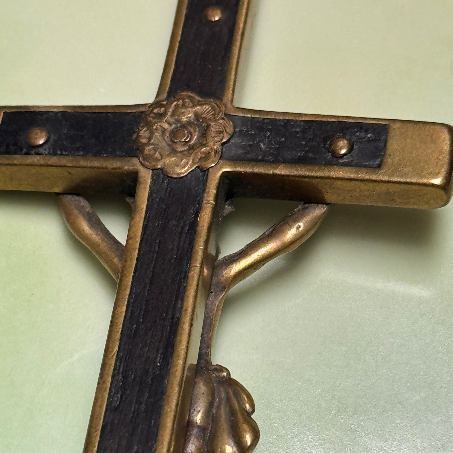 Antique Ebony Wood Brass Nun's Personal Habit Crucifix