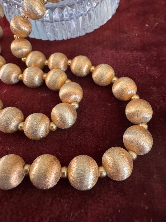 Vintage Napier Gold Plated Fluted Bead Necklace — Signed Clasp, circa 1950s–60s