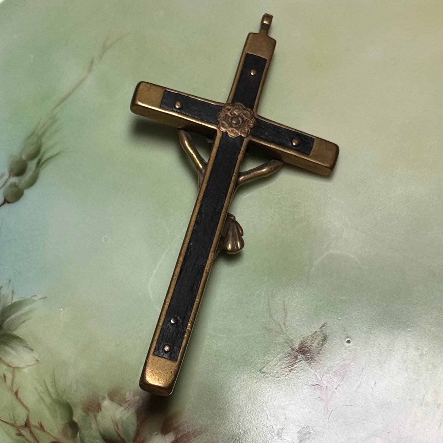 Antique Ebony Wood Brass Nun's Personal Habit Crucifix