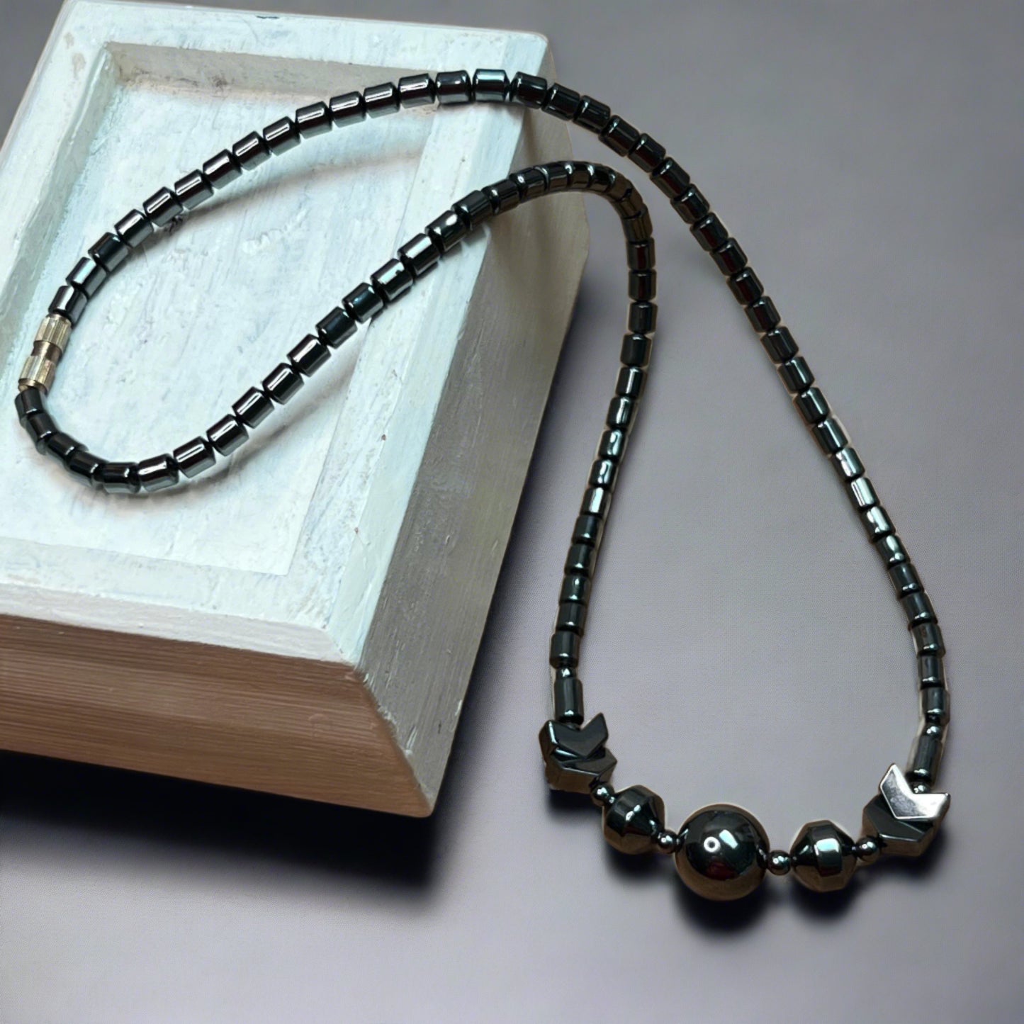 Vintage Hematite Semi Precious Gemstone Necklace
