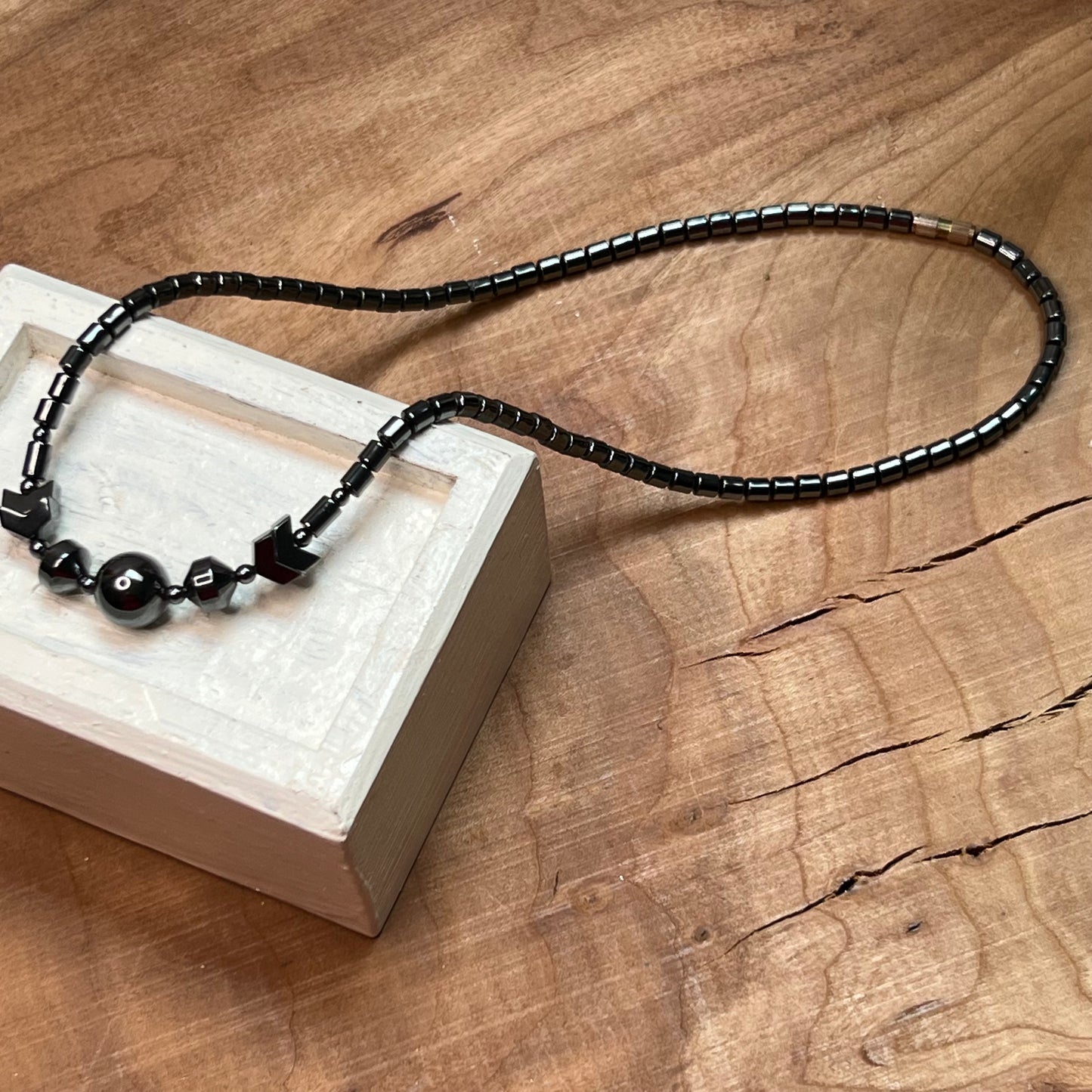 Vintage Hematite Semi Precious Gemstone Necklace