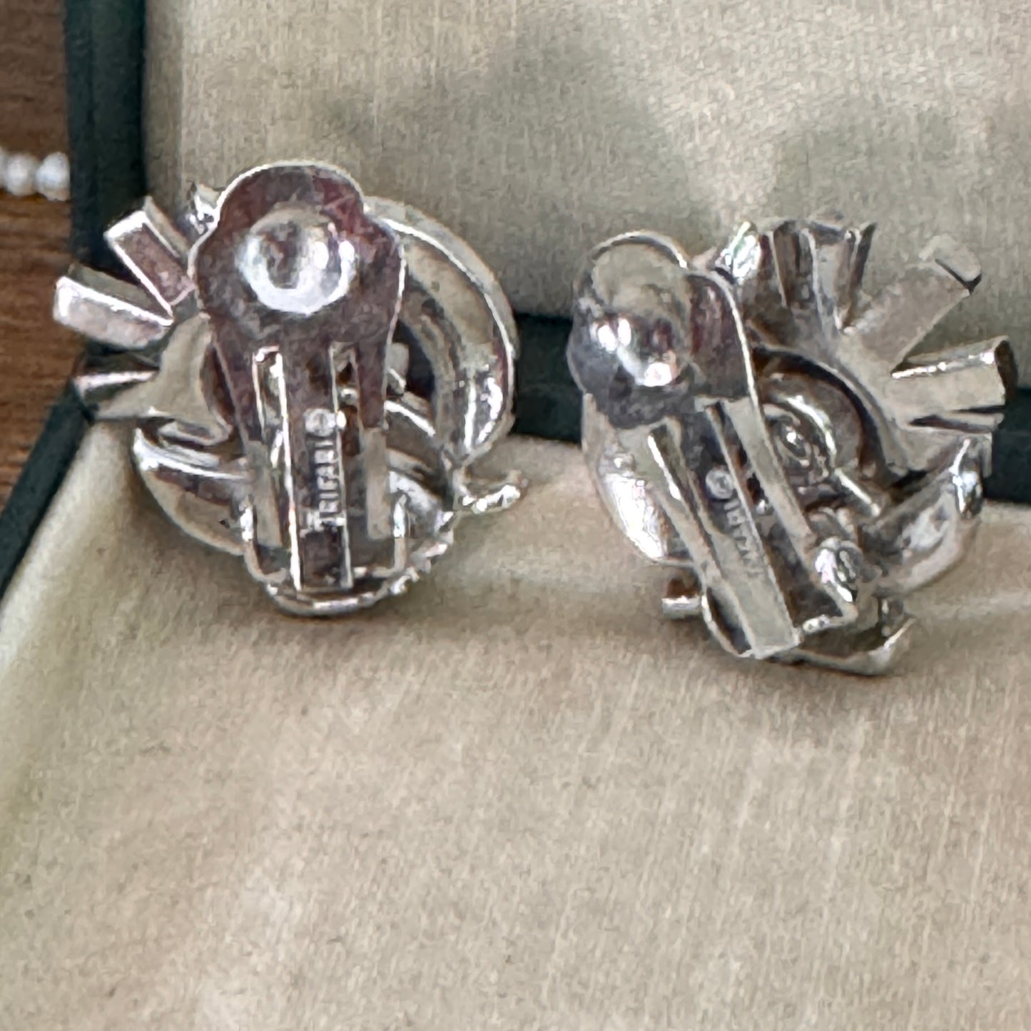 Vintage Blue Crown Trifari Thistle Rhinestone Earrings