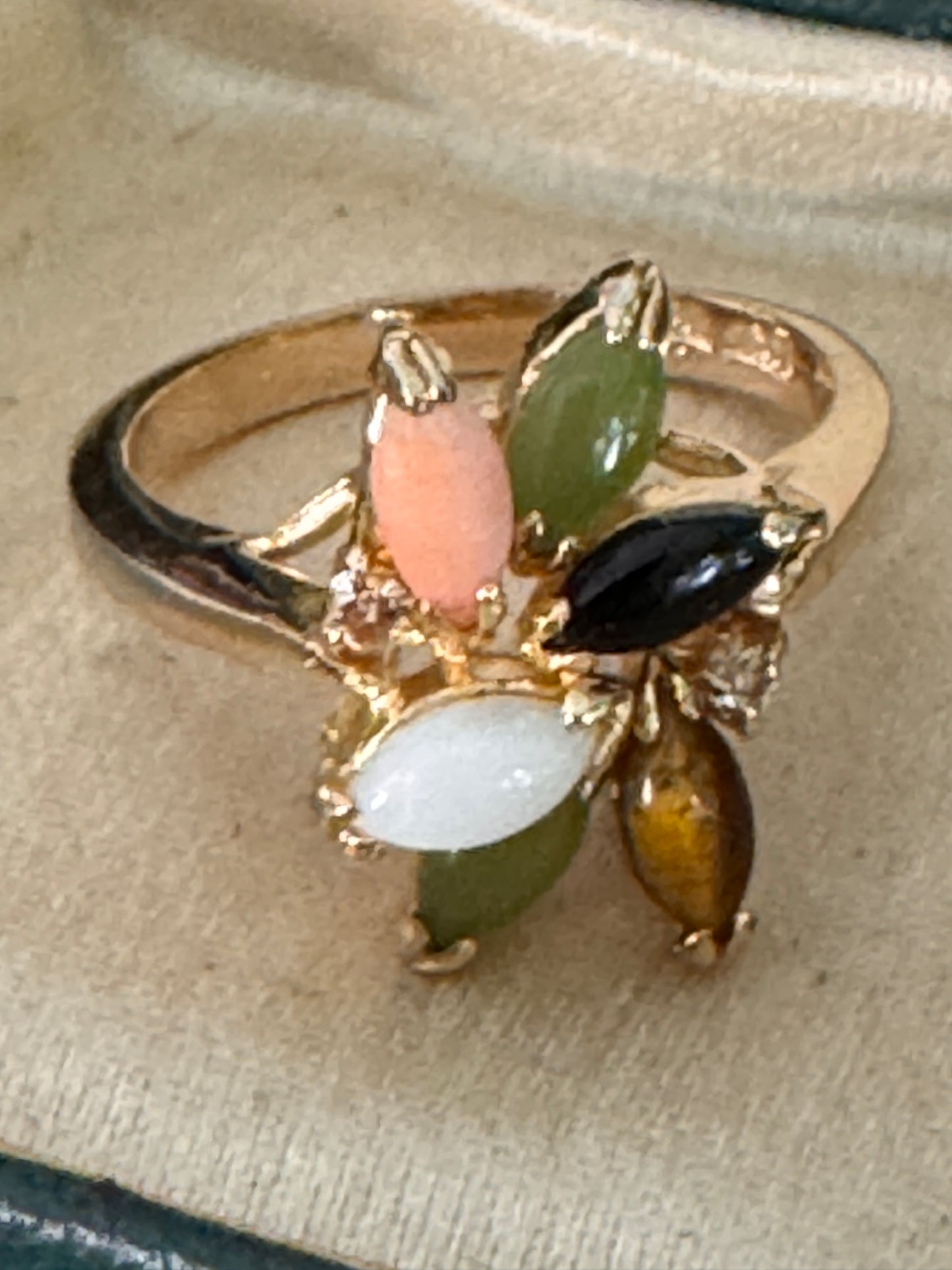 Vintage 14K Gold Semi Precious Gemstone Cluster Ring Size 7-1/2