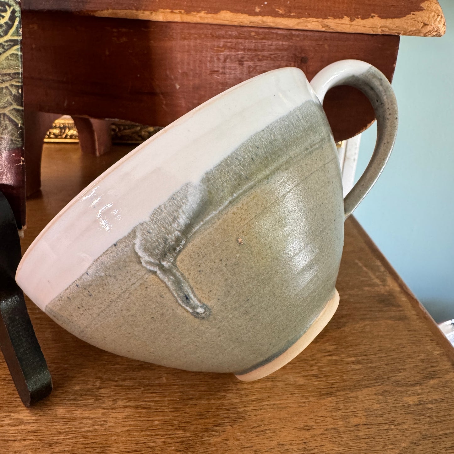 Two Large Drip Glaze Stoneware Mugs