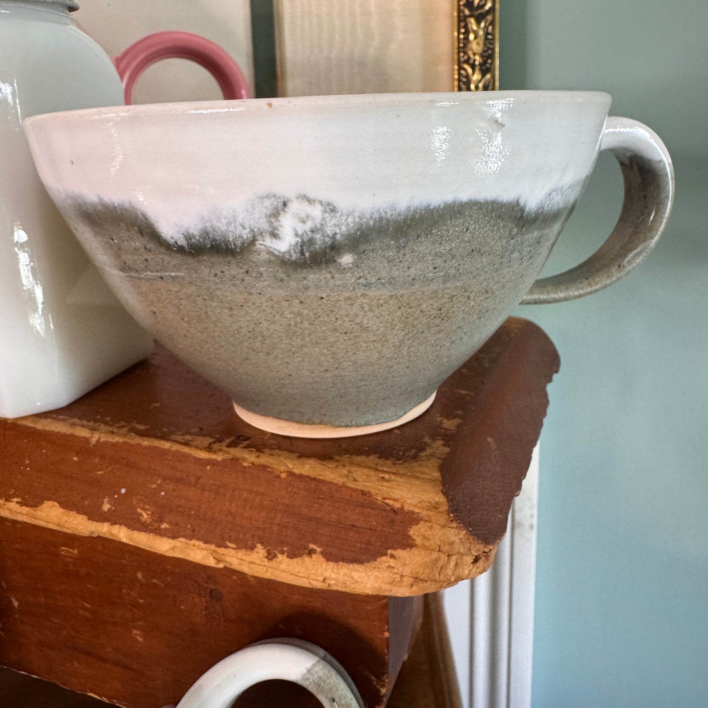 Two Large Drip Glaze Stoneware Mugs