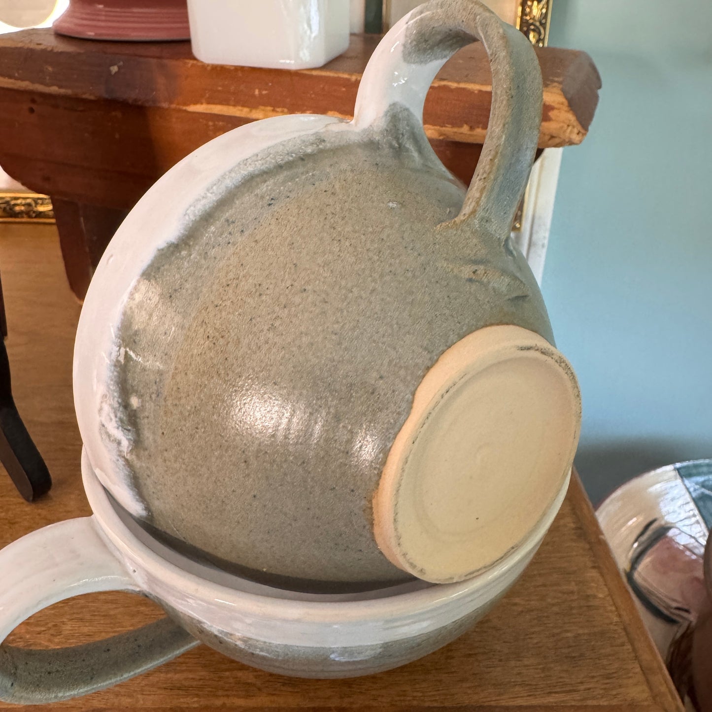 Two Large Drip Glaze Stoneware Mugs