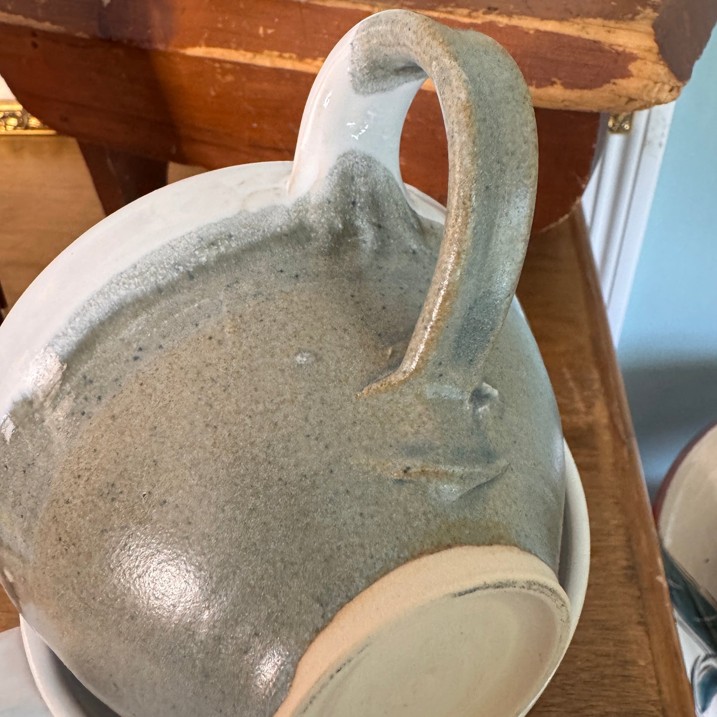 Two Large Drip Glaze Stoneware Mugs