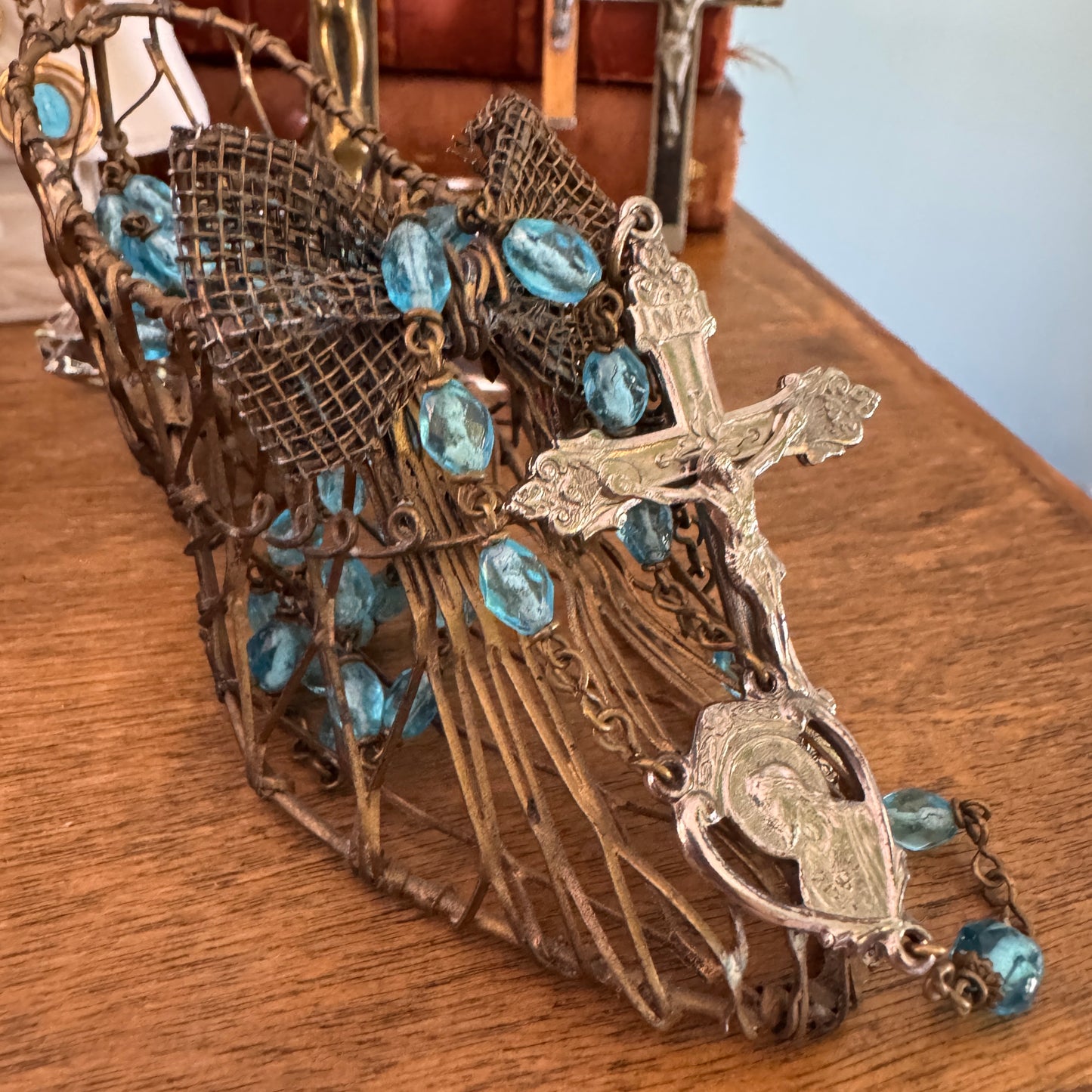 Vintage Blue Crystal Glass Bead Rosary