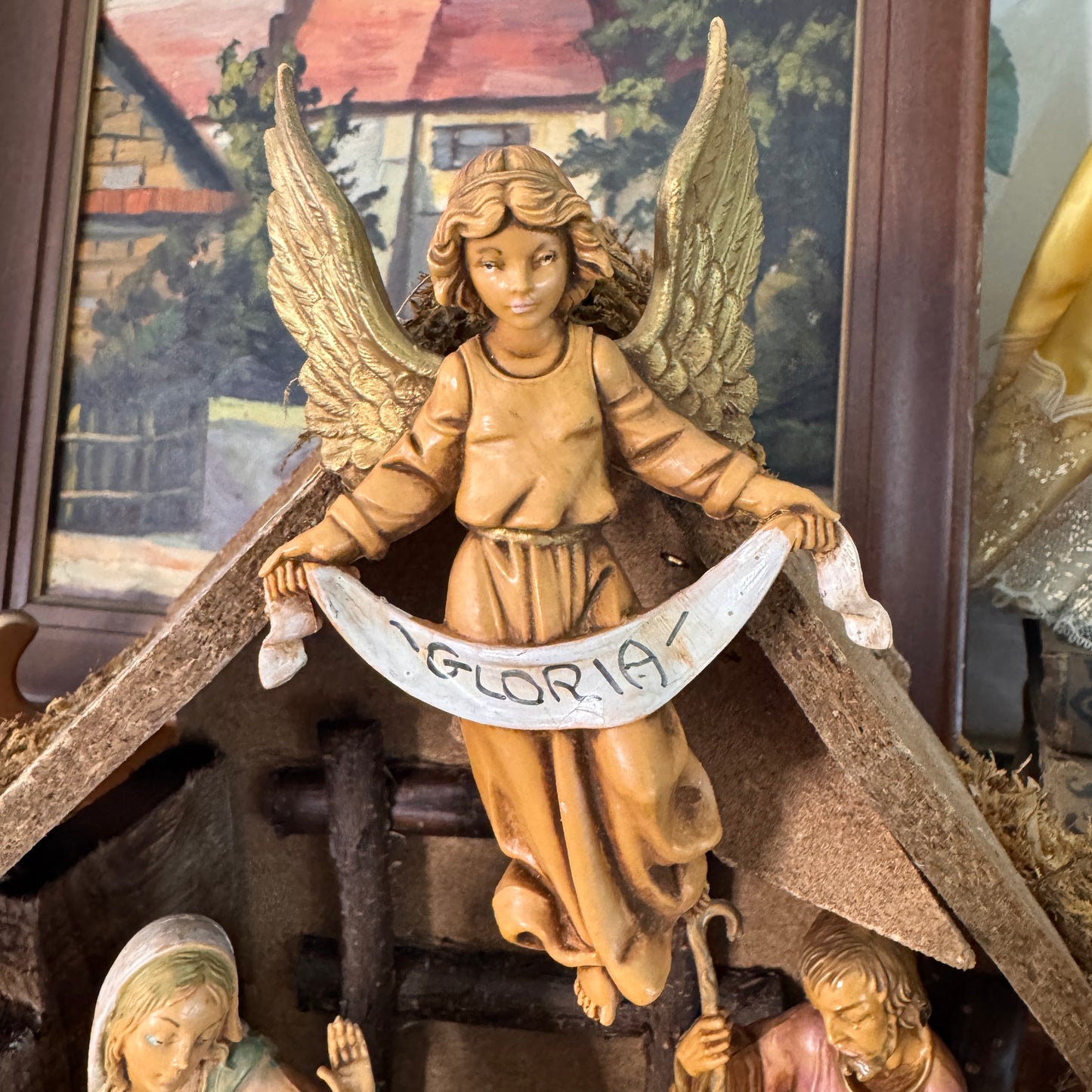 Vintage Italian Fontanini Creche Set Stable, Baby Jesus, Mary, Joseph, Angel