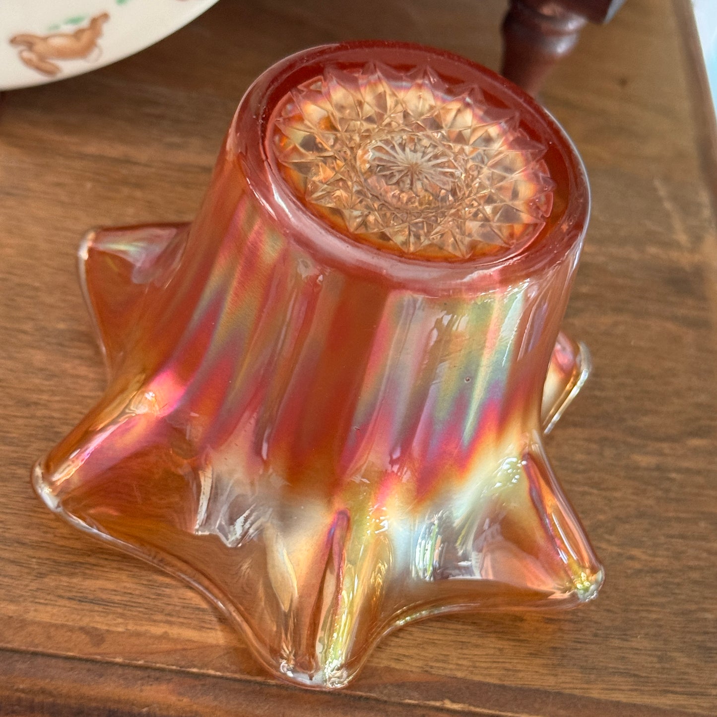 Marigold Carnival Glass Ruffled Edge Hat Vase