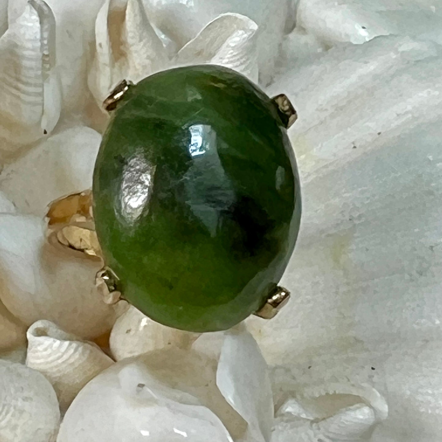 Vintage Semi Precious Jade Cabochon Cocktail Ring Size 6 Adjustable