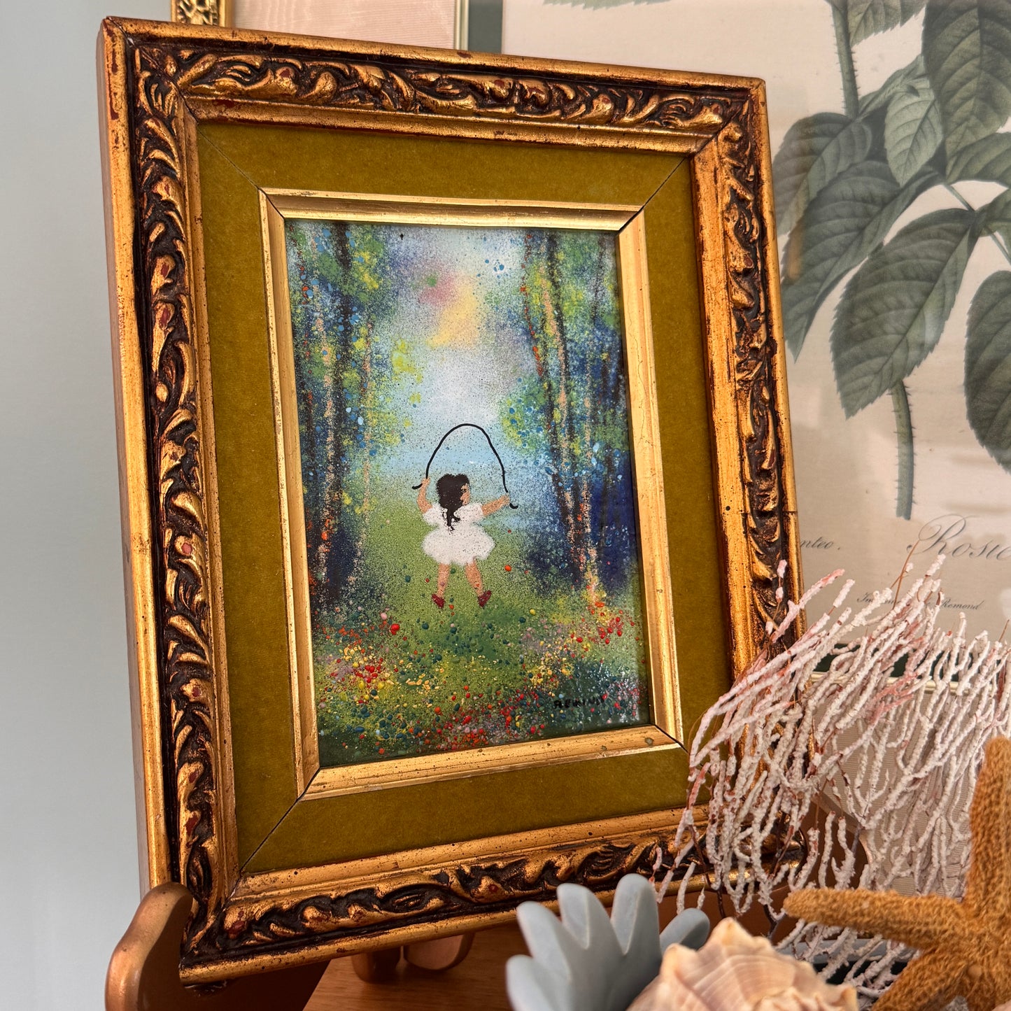 MCM Signed Fleming Enamel on Copper Art Plate Framed