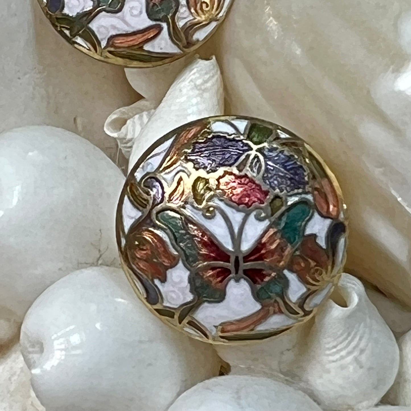 Vintage Cloisonne Enamel Butterfly Pierced Earrings