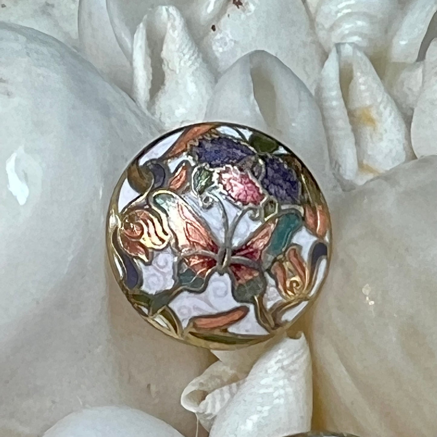 Vintage Cloisonne Enamel Butterfly Pierced Earrings