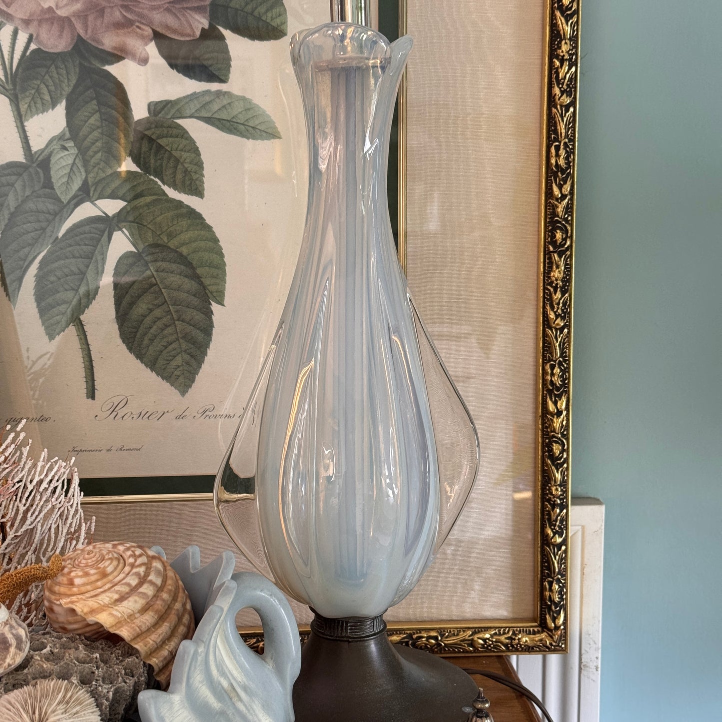 MCM Italian Murano Glass Soft Blue and Clear Lamp