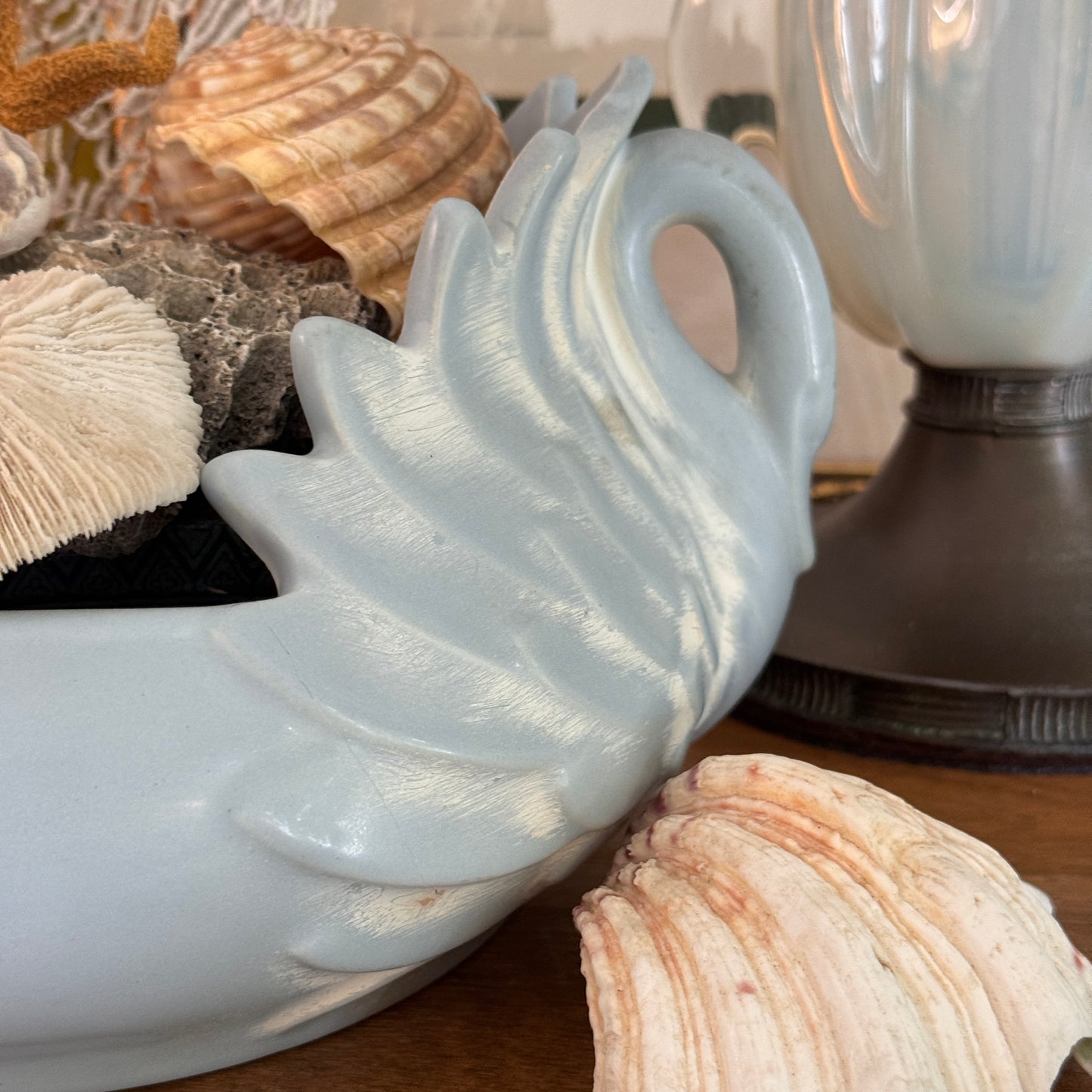 MCM Haeger Pottery Soft Blue Double Handle Swan Bowl