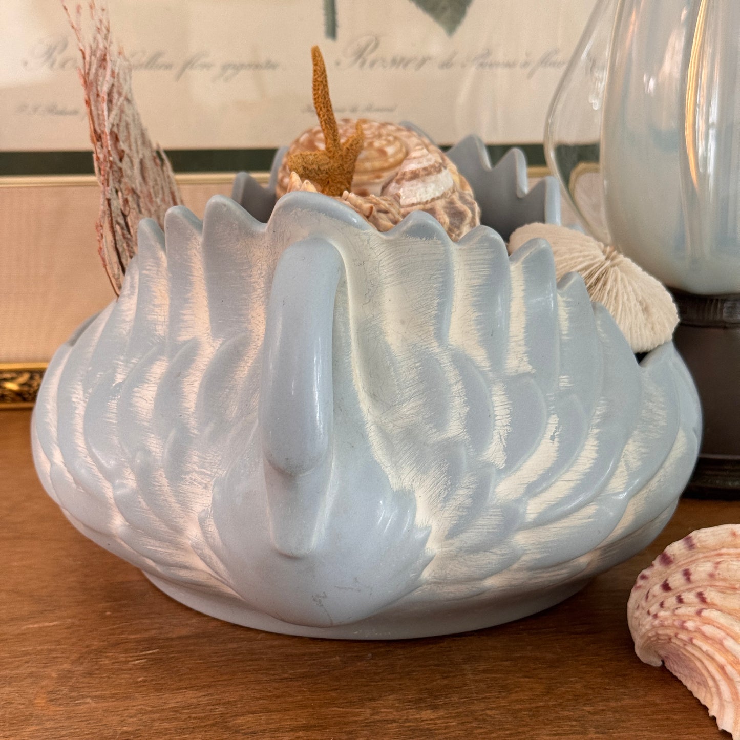 MCM Haeger Pottery Soft Blue Double Handle Swan Bowl