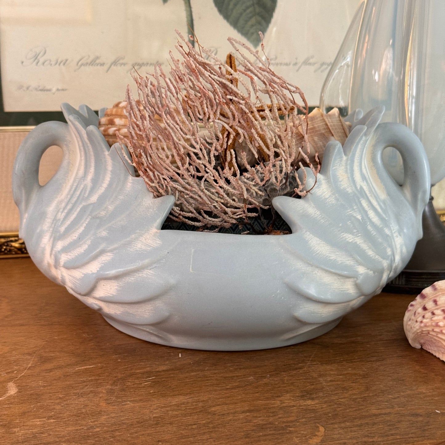 MCM Haeger Pottery Soft Blue Double Handle Swan Bowl
