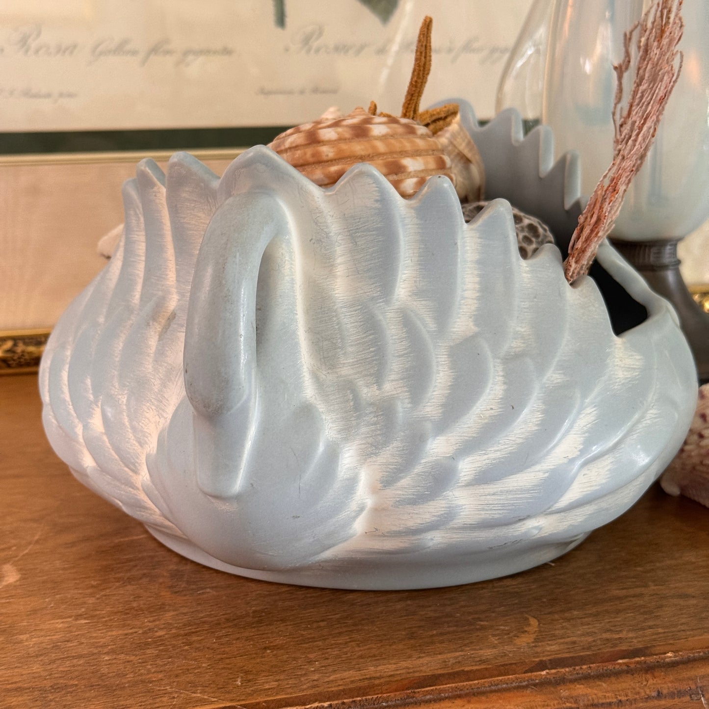MCM Haeger Pottery Soft Blue Double Handle Swan Bowl